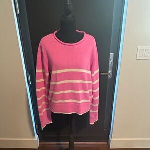 GAP Pink and White Striped Women's Sweater